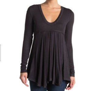 Free People Birdie Henley Top in washed Black